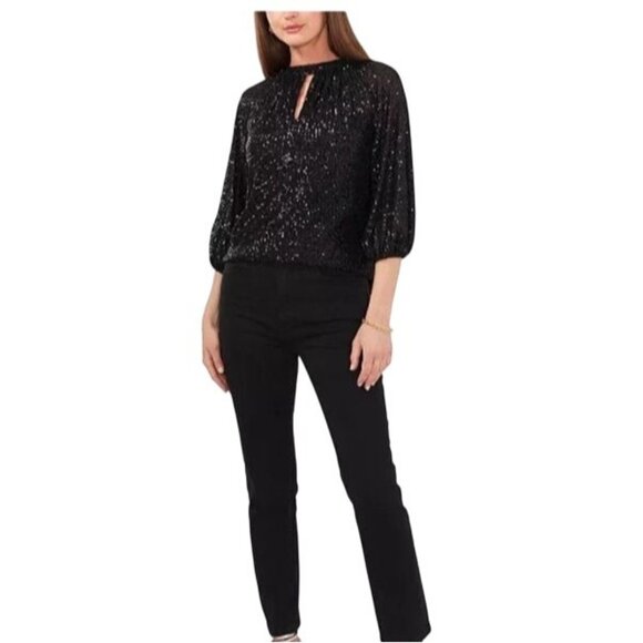Vince Camuto Sequin Keyhole Blouse XXL Black Raglan Sleeve NWT - Picture 6 of 7
